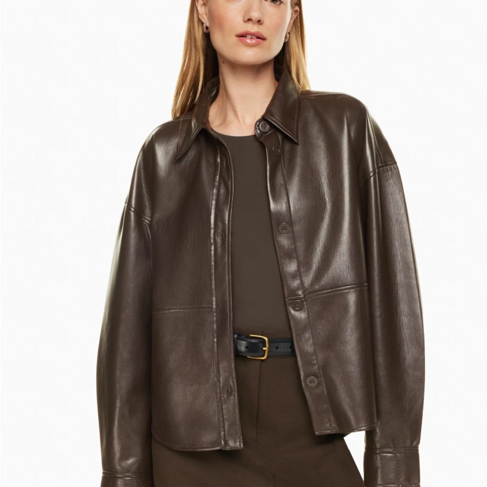 NEW Aritzia Babaton Pelli Hip Leather Jacket Brown